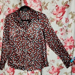 Kasper Black and Red Polka Dot Button Down Shirt